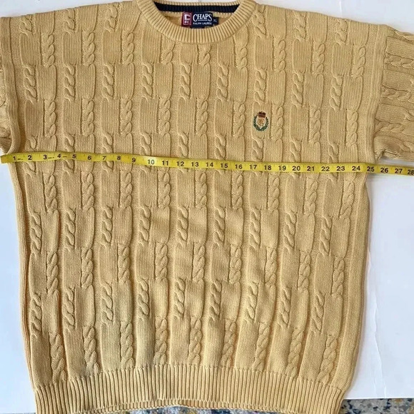 Chaps by Ralph Lauren Crewneck cableknit cotton sweater, yellow. Men’s size XL - Picture 6 of 10